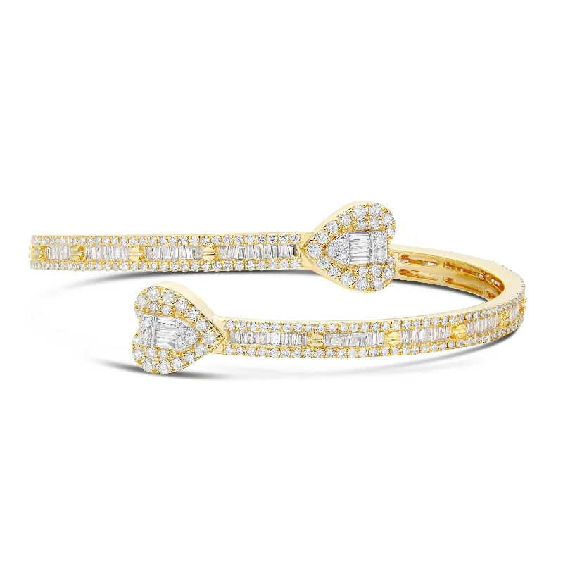 Bangles With Star Designs-14K Gold 4.69ct Baguette Diamond Heart Bangle Bracelet