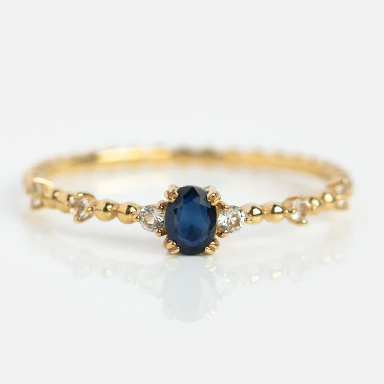 Vintage Gemstone Rings For Retro Style-Solid Gold Something Blue Sapphire Ring