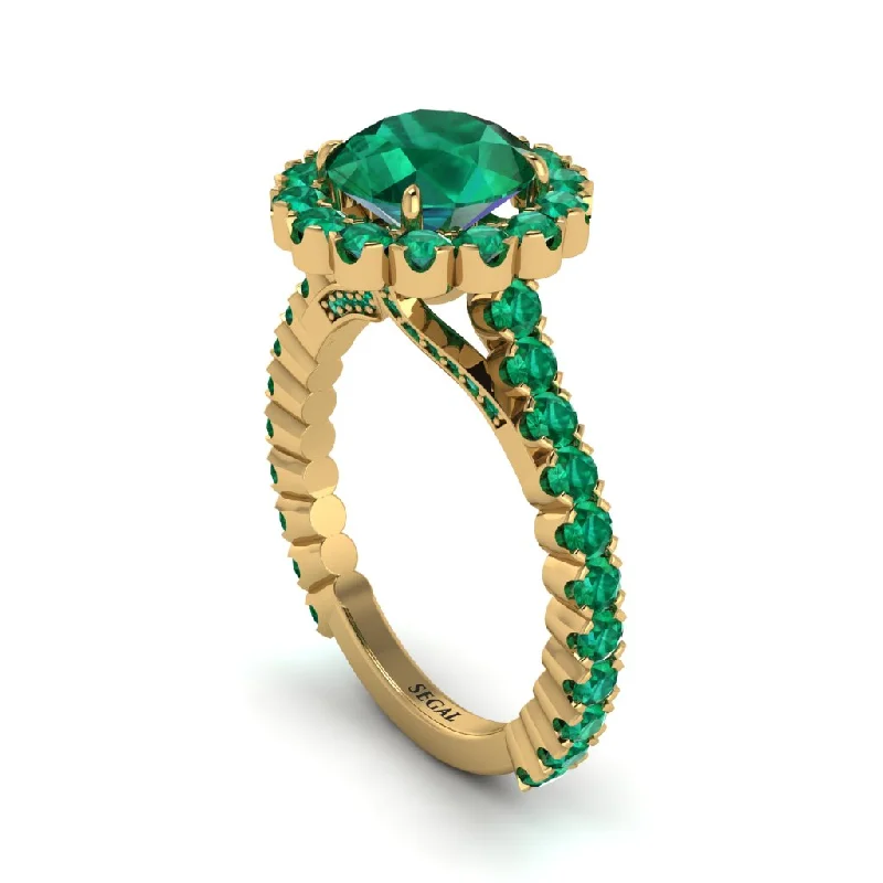 Stunning Birthstone Rings For Weddings-Round Cut Emerald Timeless Splendor Engagement Ring - Jazlyn No. 19