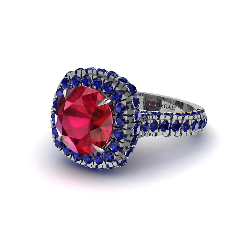 Gold Engagement Rings For Classic Brides-Ruby Pave Double Halo Engagement Ring - Eve No. 72