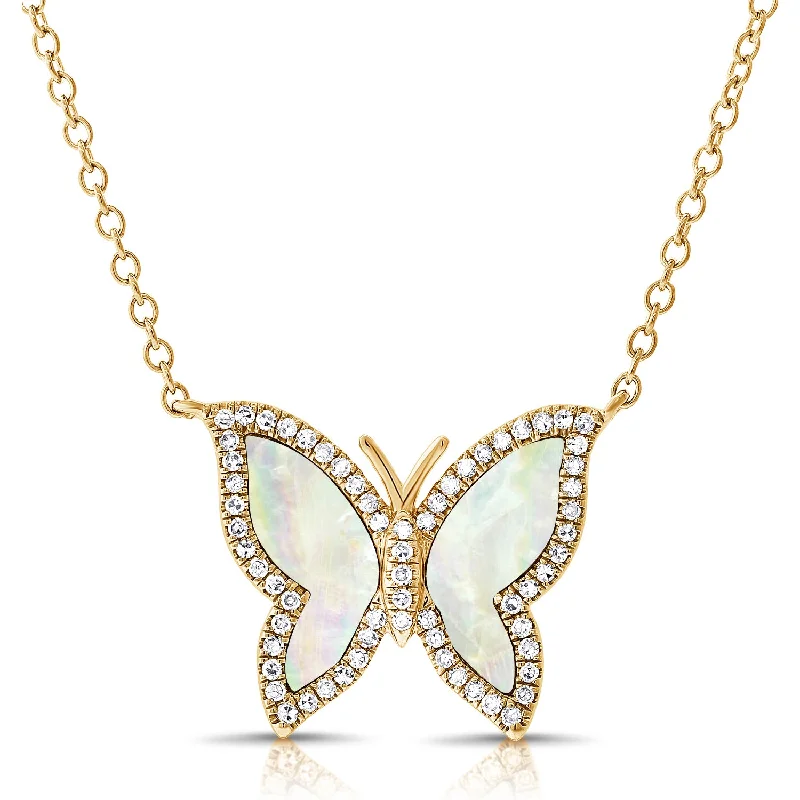 Layered Necklaces For Trendy Looks-Mother of Pearl Diamond Butterfly Necklace