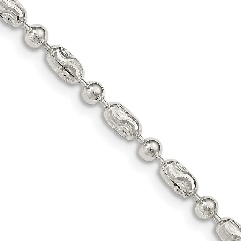 Fashionable Bar Necklaces For Chic Looks-Sterling Silver 3mm Polished and Textured Fancy Beaded Chain Necklace