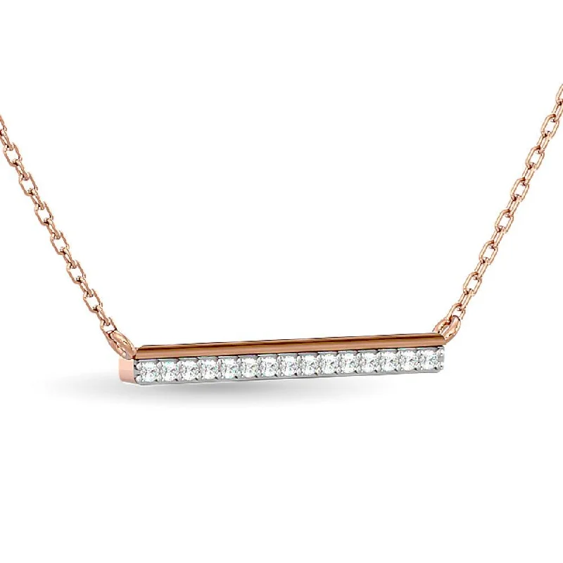 Trendy Bar Necklaces For Bold Fashion Statements-Diamond 1/6 ct tw Bar Necklace in 10K Rose Gold