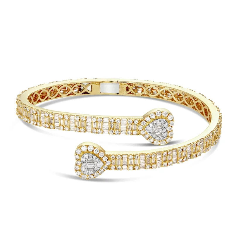 Bangles With Platinum Coating-14K Gold 4.69ct Baguette Diamond Eternity Heart Bangle