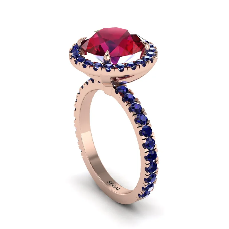 Beautiful Sapphire Rings For Engagement-Round Cut Ruby Halo Engagement Ring - Charleigh No. 71