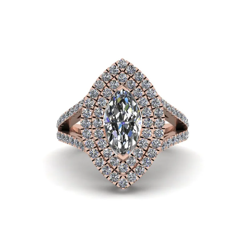 Custom Vintage Rings For Bold Fashion-Marquise Diamond Double Halo Engagement Ring - Avah No. 2