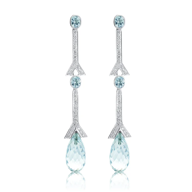 Customized Earrings For Personalized Jewelry-Aquamarine and Diamond Drop Earrings in in 14K White Gold