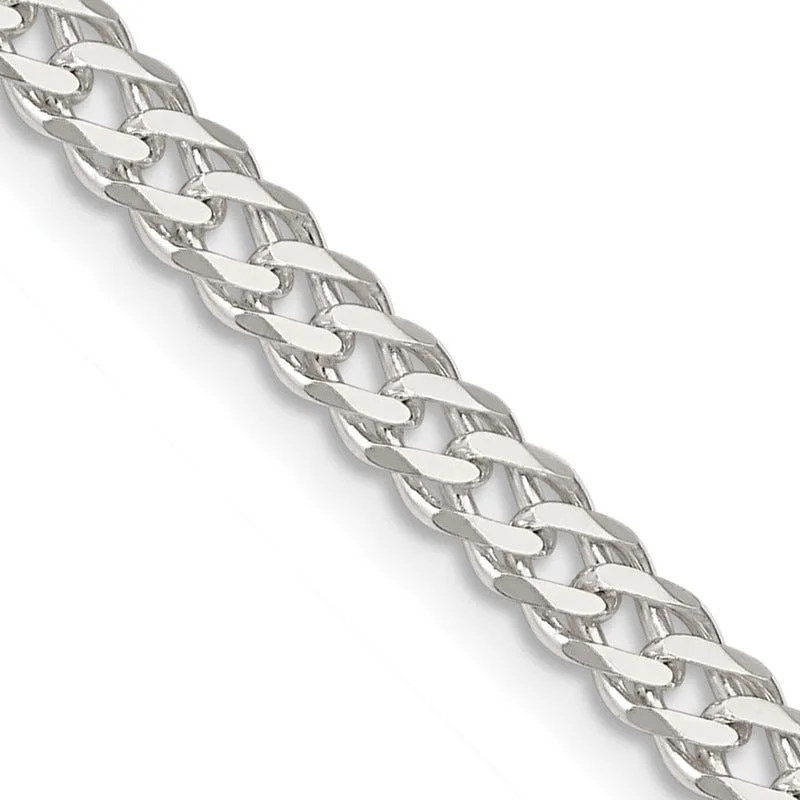 Modern Long Necklaces For Casual Style-Sterling Silver 4.25mm 6 Side D/C Flat Double Curb Chain Necklace