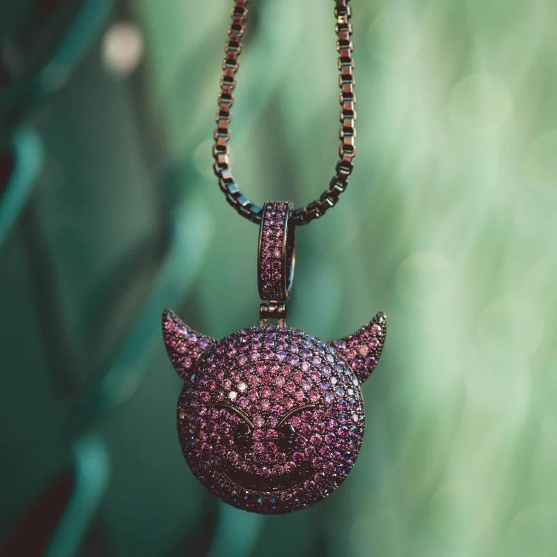 Sparkling Pendant Necklaces For Evening Fashion-Purple Devil Emoji Necklace