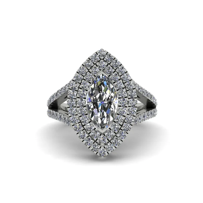 Beautiful Solitaire Rings For Engagement-Marquise Diamond Double Halo Engagement Ring - Avah No. 3