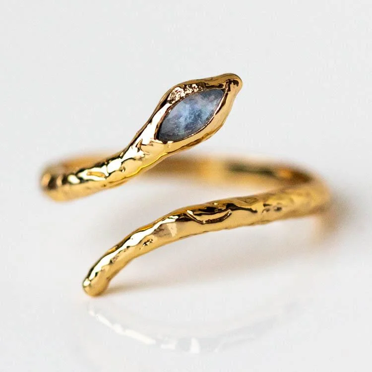 Elegant Gold Wedding Rings For Brides-Mystic Serpent Ring in Labradorite