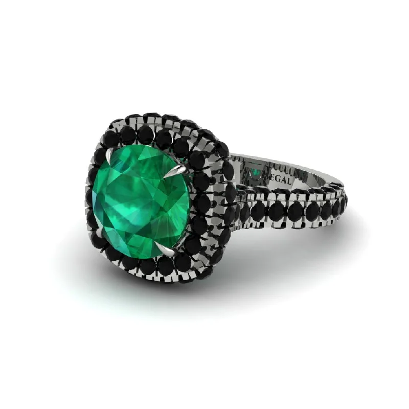 Classic Birthstone Rings For Custom Gifts-Emerald Pave Double Halo Engagement Ring - Eve No. 36