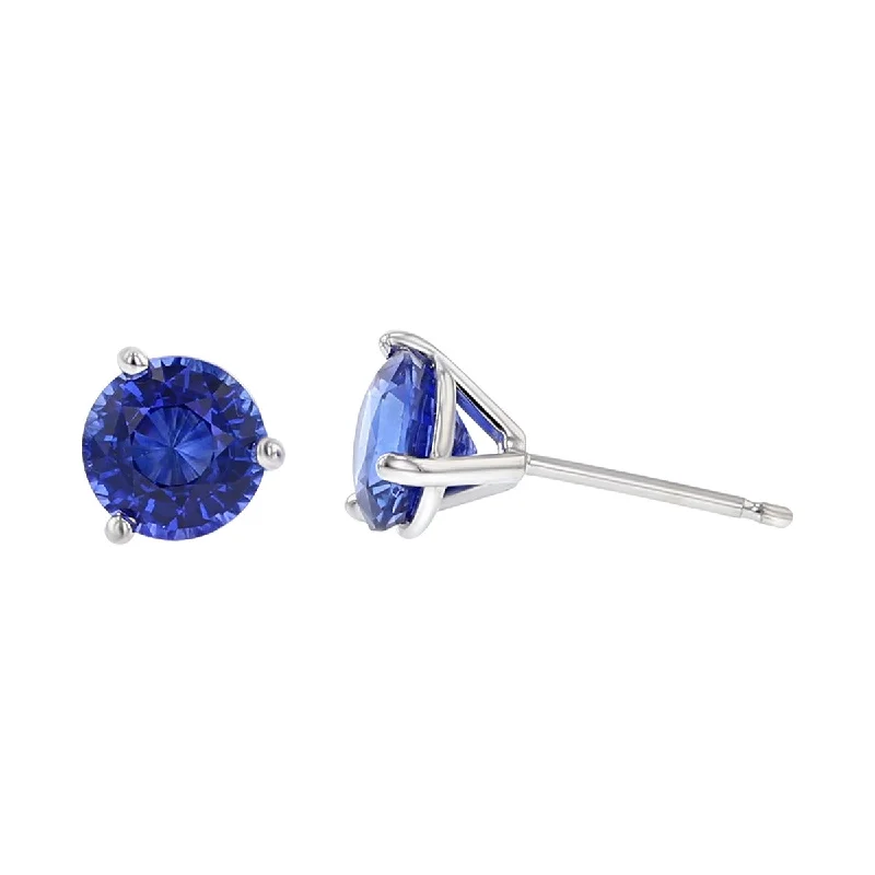 Classic Stud Earrings For Every Day Wear-18K White Gold Sapphire Stud Earrings