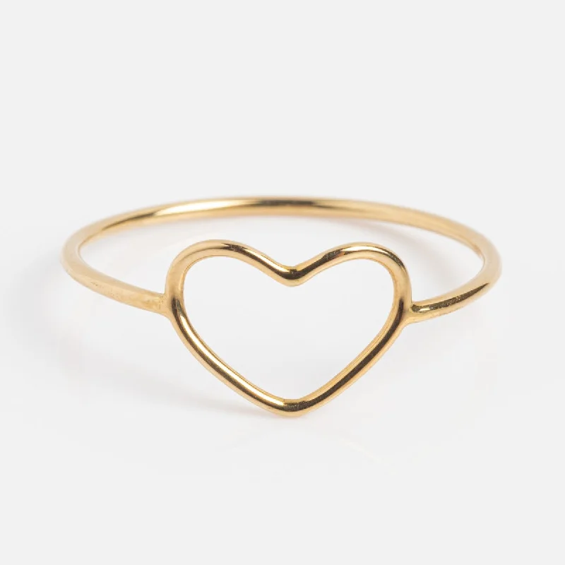 Fashionable Engagement Rings For Brides-Solid Gold Delicate Heart Ring