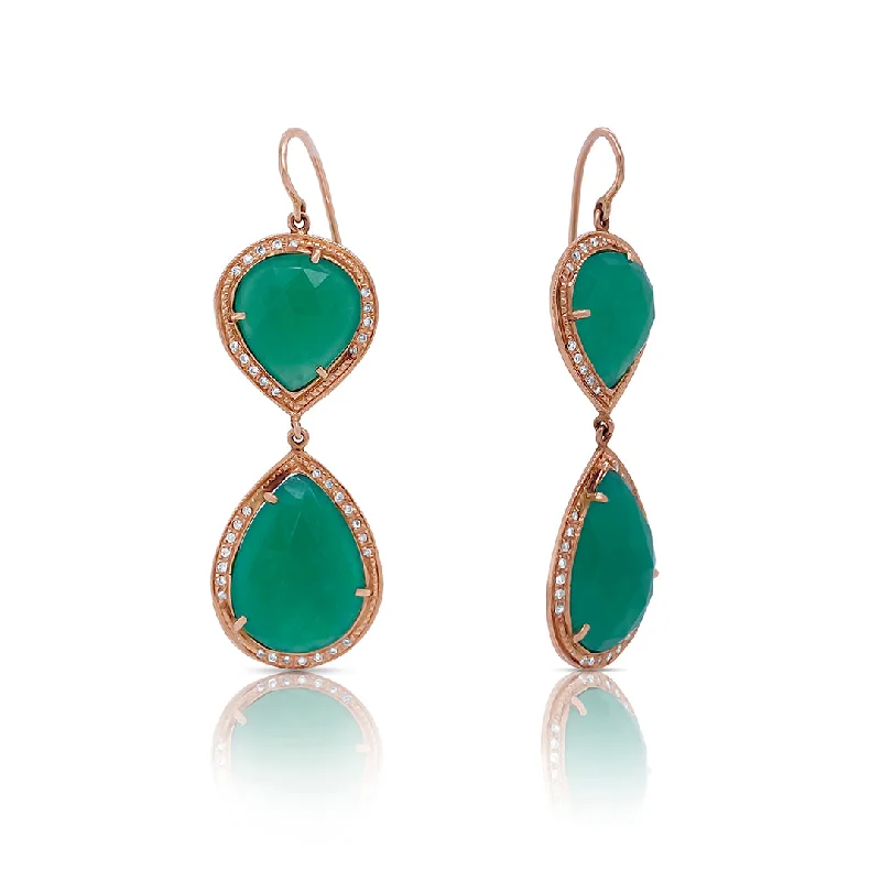 Stylish Resin Earrings For Bright Fashion-Emerald and 0.80 Cttw Diamond 14K Rose Gold Dangle Estate Earrings