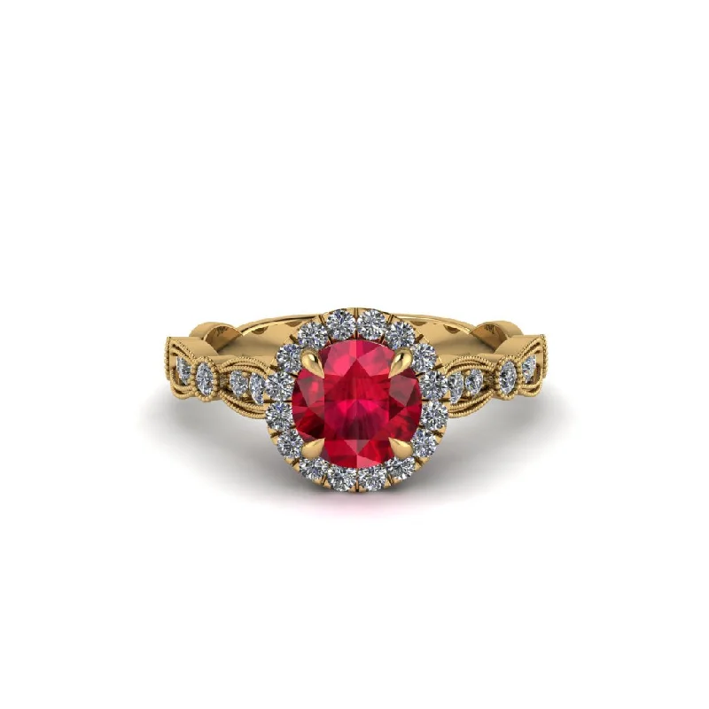 Men’s Gold Rings For Elegant Style-Round Cut Ruby Radiant Eternity Engagement Ring - Kamryn No. 10