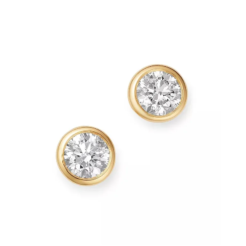 Elegant Crystal Earrings For Special Occasions-18K Yellow Gold Diamond Bezel-Set Stud Earrings