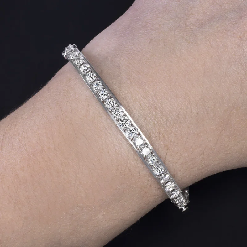 Bangles For Women-VINTAGE DIAMOND BANGLE BRACELET 2.5 CARAT 14k WHITE GOLD CUFF RETRO MID CENTURY