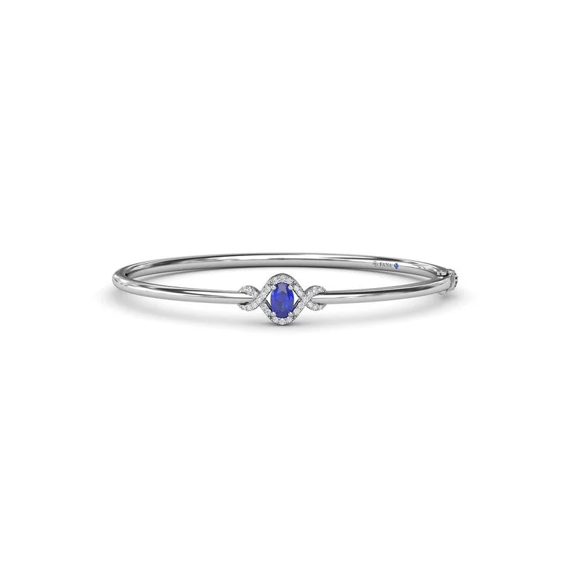 Bangles With Unique Designs-Love Knot Sapphire and Diamond Bangle Bracelet BB1885S