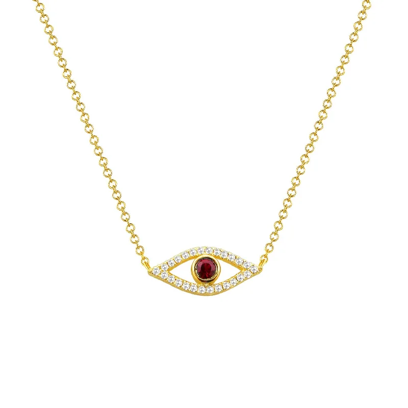 Bold Gemstone Pendant Necklaces For Special Days-Ruby Evil Eye Chain with Diamonds