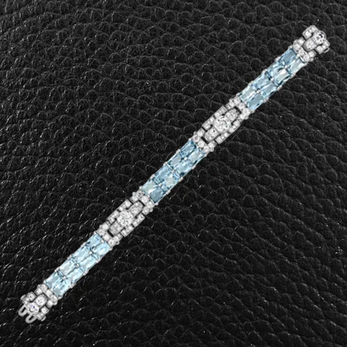 Bracelets With Engraved Messages-Aquamarine & Diamond Estate Bracelet