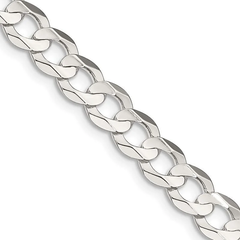 Sparkling Chain Necklaces For Bold Fashion-Sterling Silver 6.75mm Concave Beveled Curb Chain Necklace