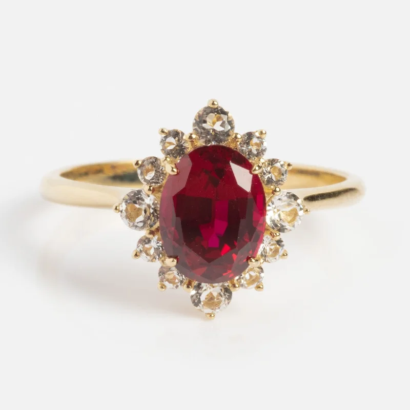 Unique Silver Rings For Special Events-Solid Gold 2024 July Capsule Vintage Inspired Ruby Statement Ring