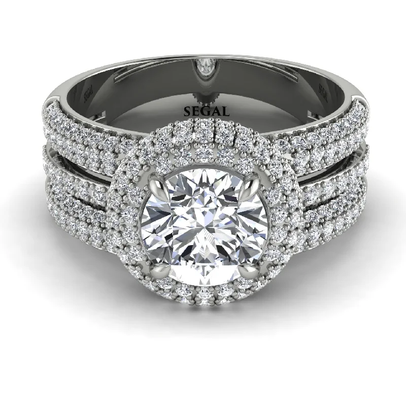 Simple Wedding Bands For Elegant Brides-Diamond Halo Luxury Pave Engagement Ring - Sierra No. 3