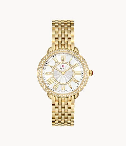 Watches For Christmas Stockings-Michele Serein Mid 18k Gold-Plated Diamond Watch