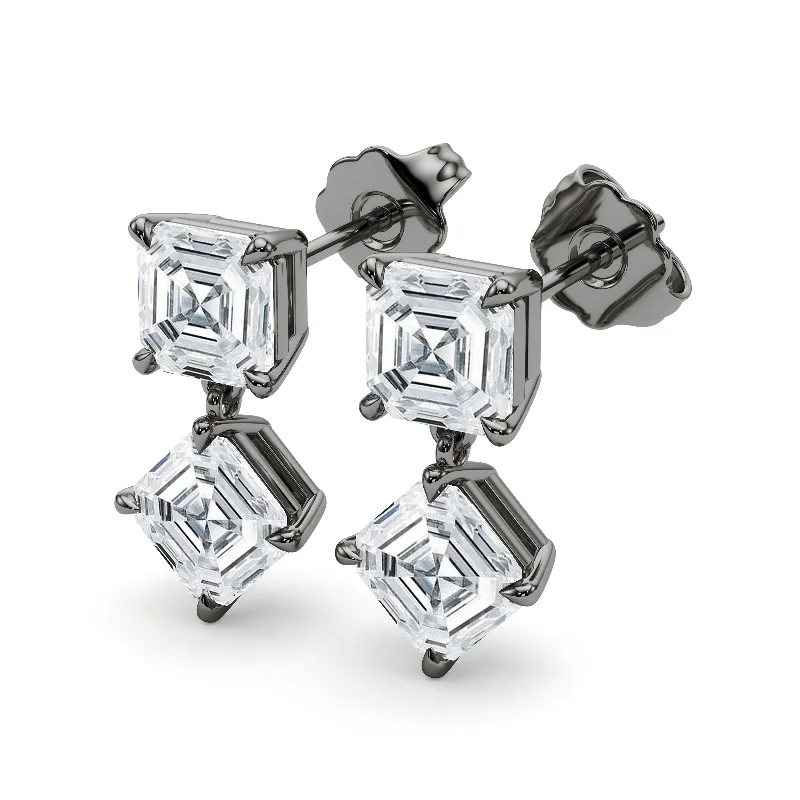 Brightly Colored Earrings For Bold Fashion-Twin Asscher Cut Diamond Earrings