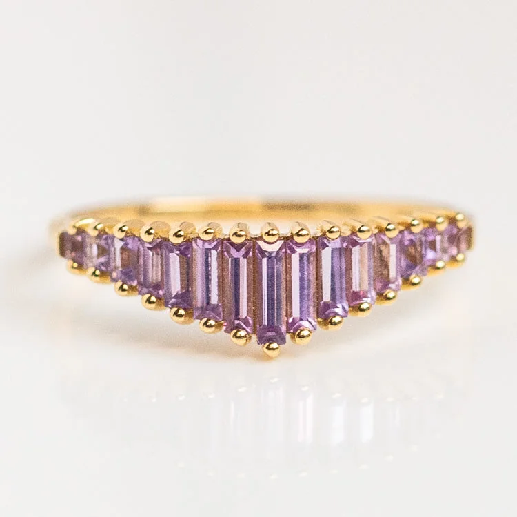 Fashionable Custom Wedding Rings For Brides-Baguette Cut Lilac Sapphire Ring