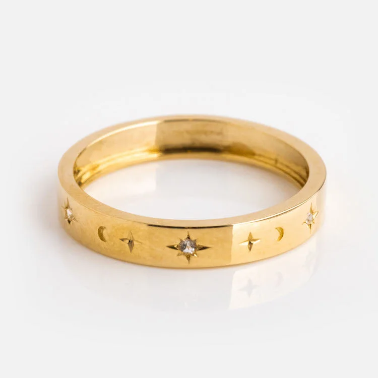 Customizable Couple Rings For Romantic Gifts-Solid Gold Night Sky Bold Band