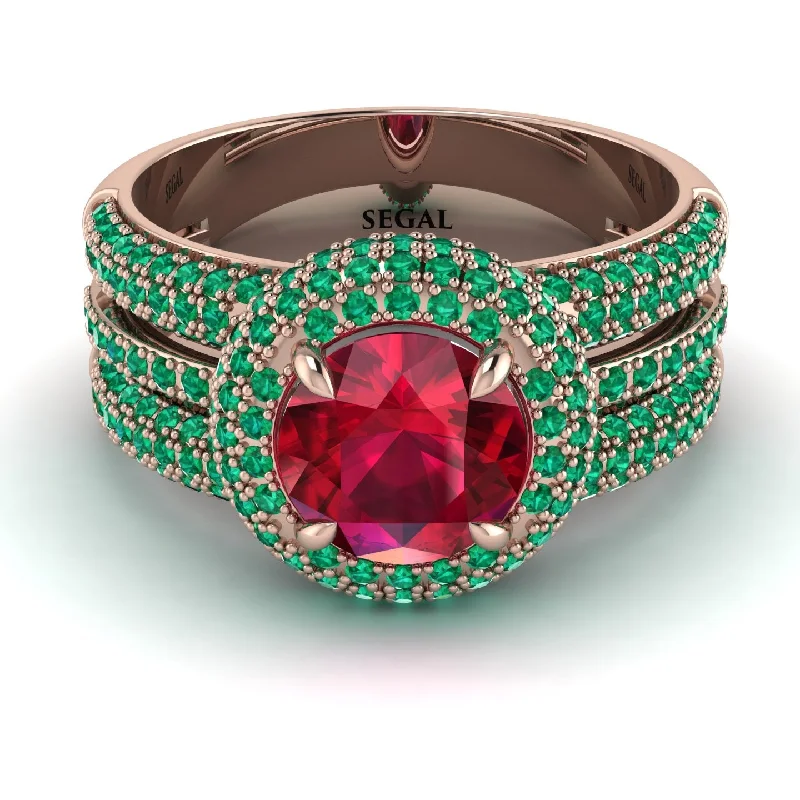 Custom Birthstone Wedding Rings For Brides-Ruby Halo Luxury Pave Engagement Ring - Sierra No. 26