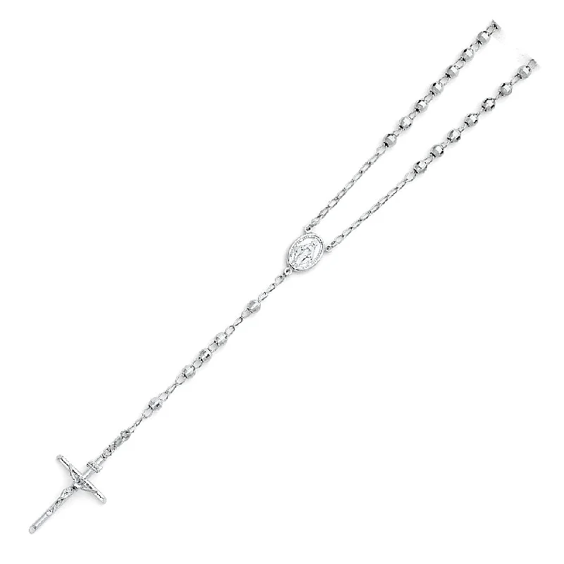 Classic Chain Necklaces For Every Occasion-14K WHITE GOLD 5MM DISCO BALL ROSARY NECKLACE