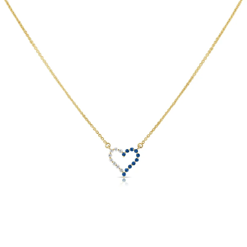 Custom Charm Chain Necklaces For Personalized Gifts-Sapphire & Diamonds Heart Necklace made in 14K Gold