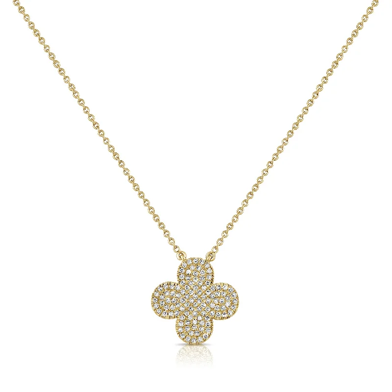 Statement Necklace For Holiday Fashion-14K Gold Clover Necklace with Diamonds