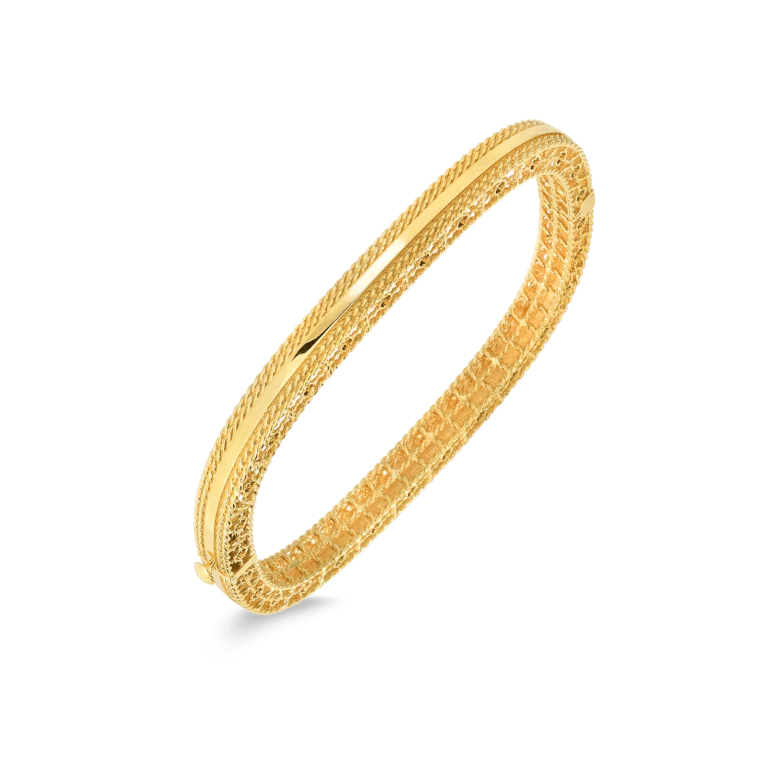 Bangles With Geometric Shapes-Princess Bangle Bracelet in 18K Yellow Gold