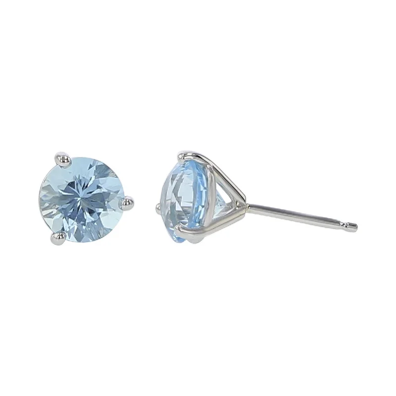 Silver Earrings For Casual Looks-18K White Gold Aquamarine Stud Earrings