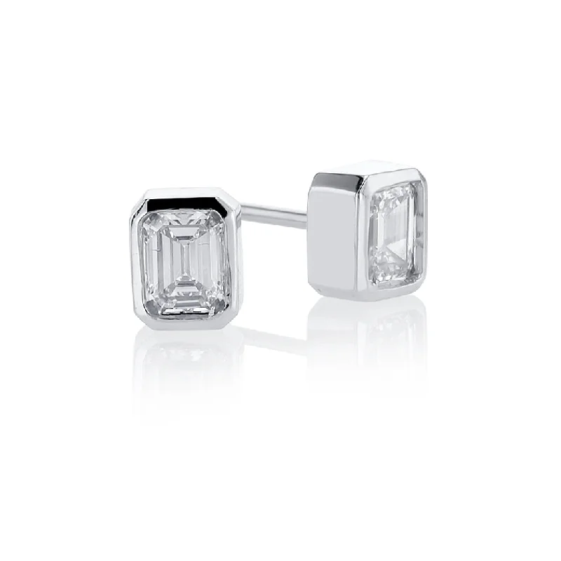 Stunning Pearl Earrings For Formal Wear-0.47 CT Emerald Cut Diamond 14K White Gold Ear Studs