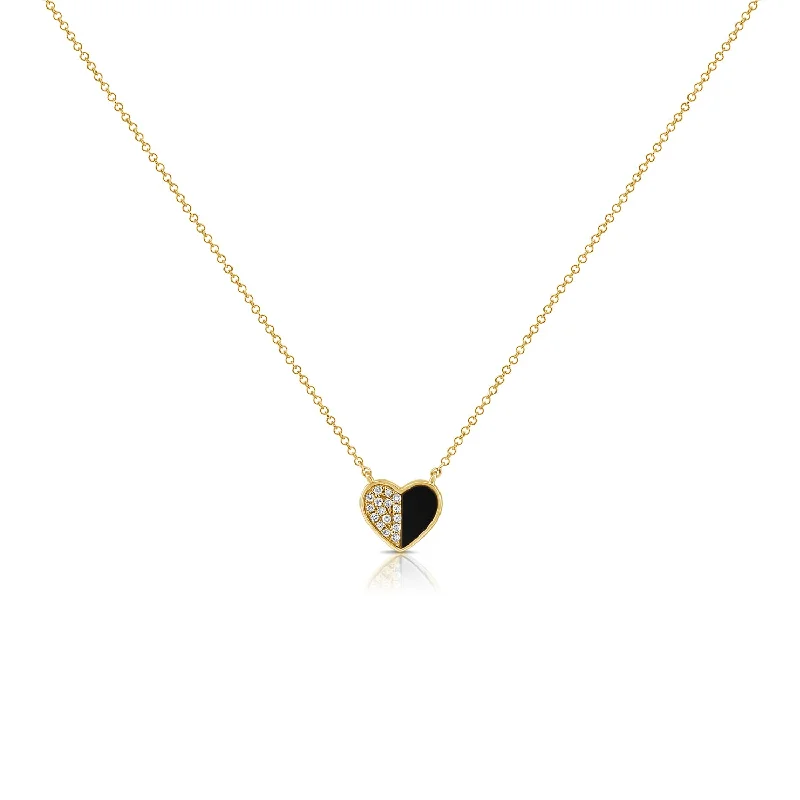 Beautiful Rose Gold Necklaces For Elegant Wear-14K Gold Heart Necklace with Black Onyx & Diamond Accents