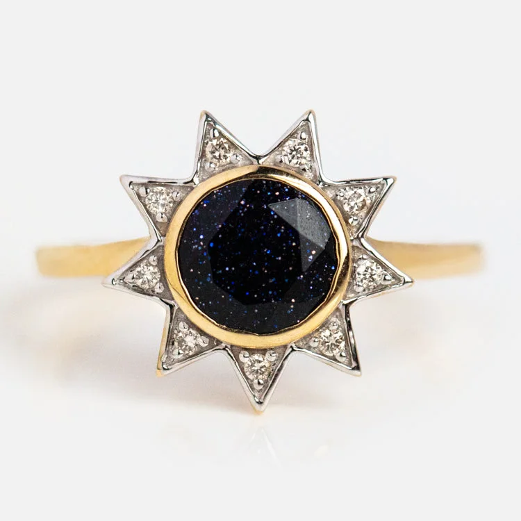 Crystal Cocktail Rings For Elegant Fashion-Solid Gold Starburst Ring for Inspiration