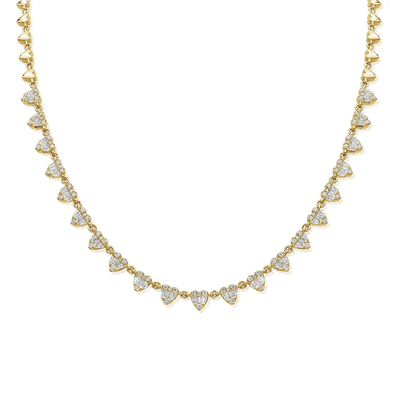 Classic Pearl Necklaces For Brides-OKGs Collection Diamond Hearts Station Necklace