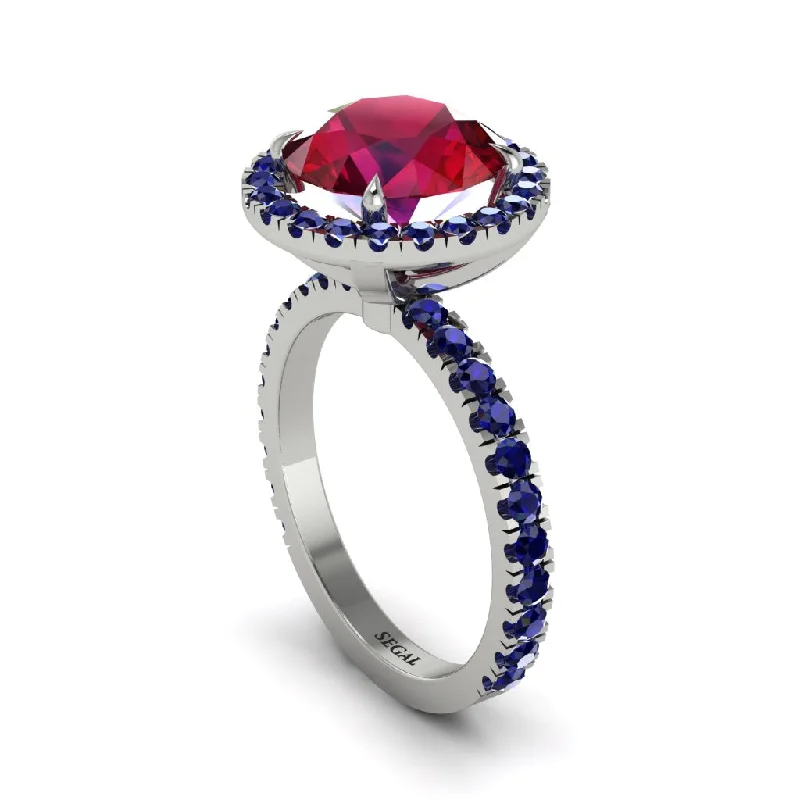 Unique Gold Rings For Bold Style-Round Cut Ruby Halo Engagement Ring - Charleigh No. 72