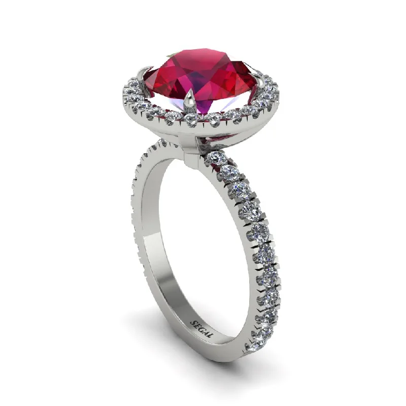 Simple Stackable Rings For Trendy Fashion-Round Cut Ruby Halo Engagement Ring - Charleigh No. 12