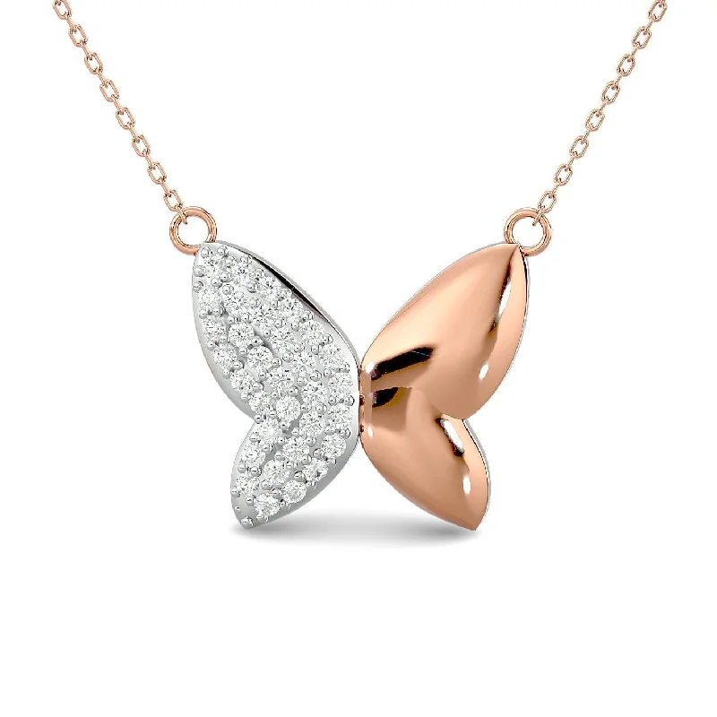 Customizable Gold Necklaces For Personal Touch-Diamond 1/8 ct tw Butterfly Necklace in 10K Rose Gold