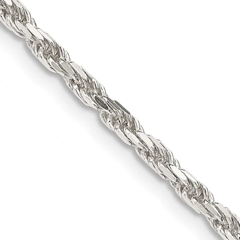 Gold Chain Necklaces For Classic Style-Sterling Silver 2.5mm Diamond-cut Rope Chain Necklace