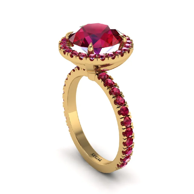 Men’s Stainless Steel Rings For Bold Style-Round Cut Ruby Halo Engagement Ring - Charleigh No. 55