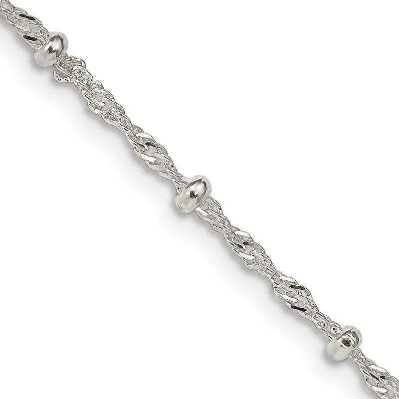 Silver Chain Necklaces For Minimalist Vibes-Sterling Silver 2.5mm Singapore w/ Beads Chain Necklace