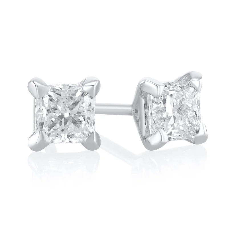 Stylish Resin Earrings For Fashionistas-.50 Carat Princess Lab Grown Diamond Studs in 14K White Gold