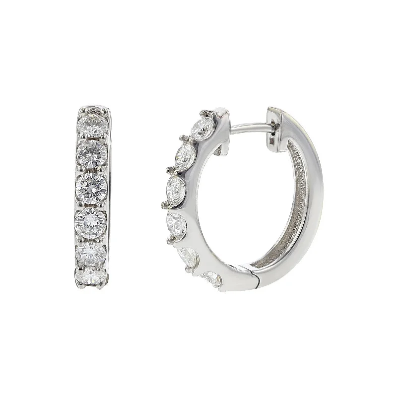 Modern Minimalist Earrings For Every Day-18K White Gold Diamond Oval Hoop Earrings